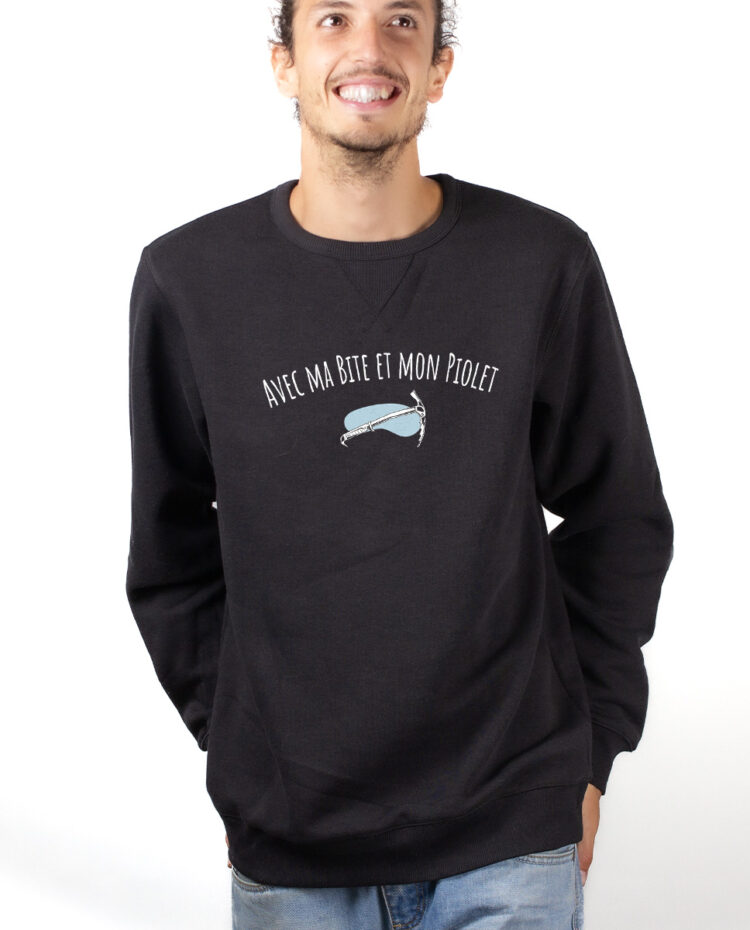 avec ma bite et mon piolet Sweatshirt Pull Homme Noir PUHNOI283