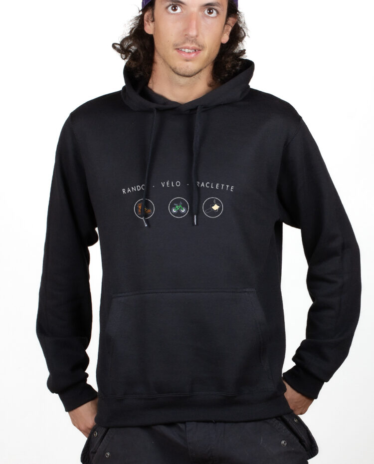 rando velo raclette Hoodie Sweat capuche Homme Noir SWHNOI289